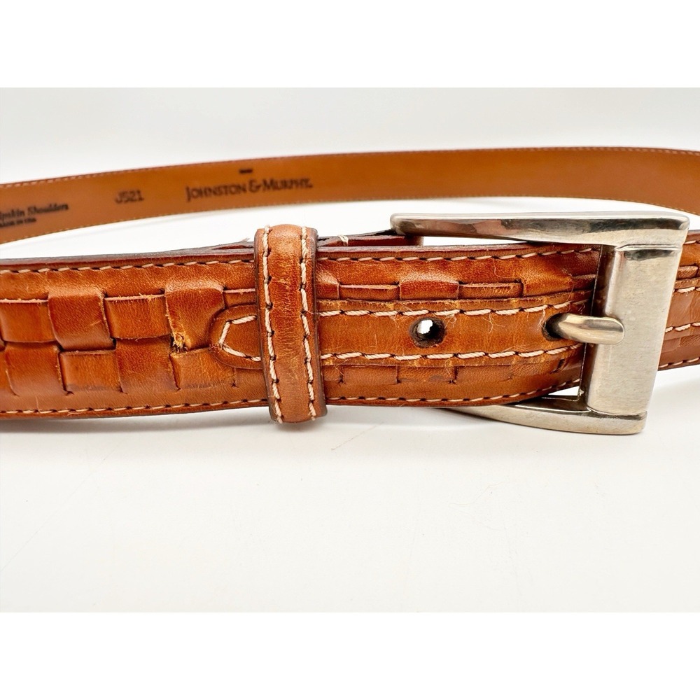 Johnston & Murphy Brown Aniline Kipskin Shoulders Leather Belt Size 38 Made USA - Picture 7 of 7
